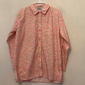 Lilly Pulitzer pink long sleeve button front flower and pineapple blouse Size M